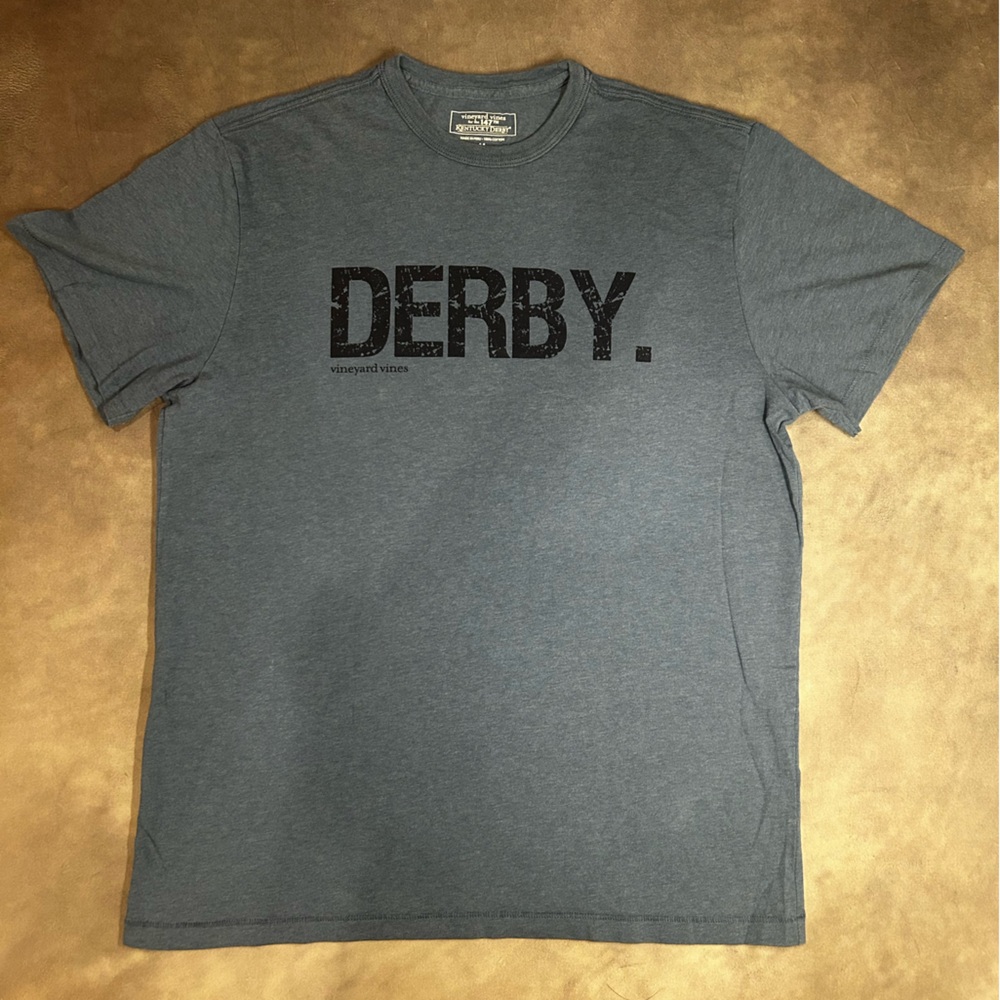 Vineyard Vines Men's DERBY Tee - Slate Blue with Black Print 147th KY Derby